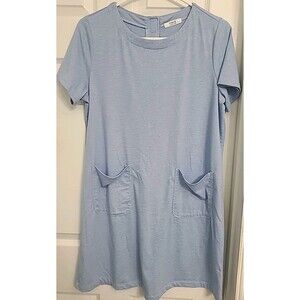 Deyeek Light Blue T-Shirt Dress with Pockets Six-Button Back Closure | Women’s S